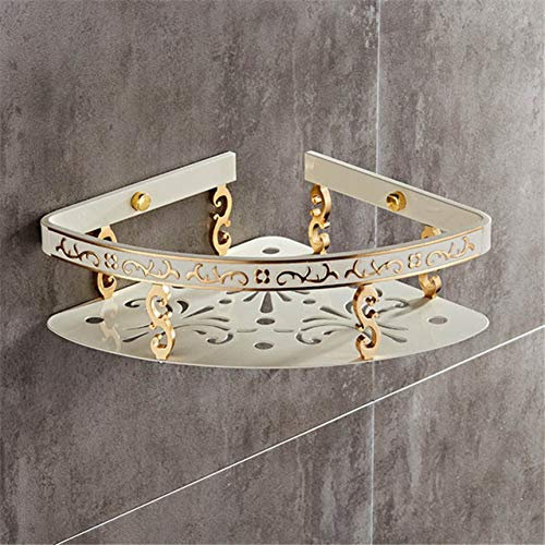 Badezimmerorganisatoren und Lagerung, Badezimmer-Regal, Aluminium, Weiß und Gold, for Dusche, Shampoo, Seife, Badezimmer, Eckregal, Badezimmer-Zubehör, Aufbewahrung, Organizer, Rack-Halter (Color : W