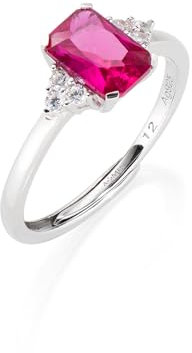 Amen AMEN Schmuck, Prinzessin-Ring, Damenring aus 925er Silber, rhodiniert mit roten und weißen Zirkonia, verstellbarer Ring für Größen 58 bis 60, Geschenk für Damen, Sterling Silber, Zirkonia