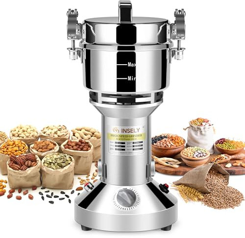 INSELY 300g Grain Grinder, Stainless Steel High Speed Food Grain Mill, Flour Seeds, Nuts, Wheat Pills, Corn Herbs, Spices and Seasonings, Grinder