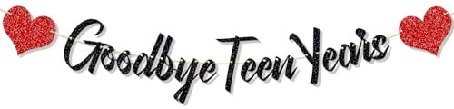Ushinemi Goodbye Teen Years Banner Glitter 20th Birthday Decorations Black 20 & Fabulous Happy 20th Birthday Party Supplies for Men Women