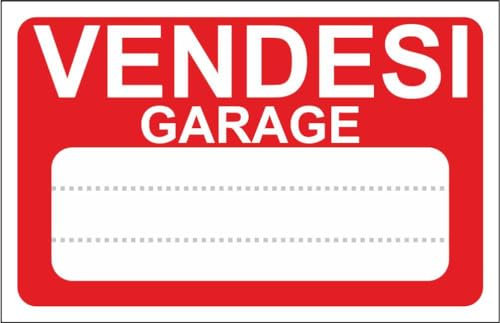 M-ITALY CARTELLO SEGNALETICO - VENDESI GARAGE - Adesivo Extra Resistente, Pannello in Forex, Pannello In Alluminio (20x31, Adesivo)