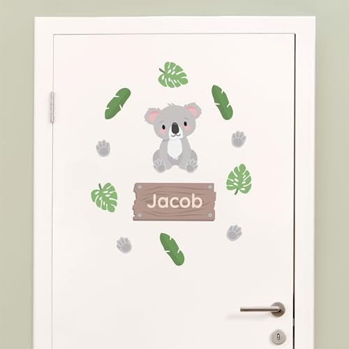 Klebekerlchen® Türaufkleber personalisiert mit Name – Wandtattoo Kinderzimmer & Babyzimmer deko – selbstklebende Wandsticker - Koala