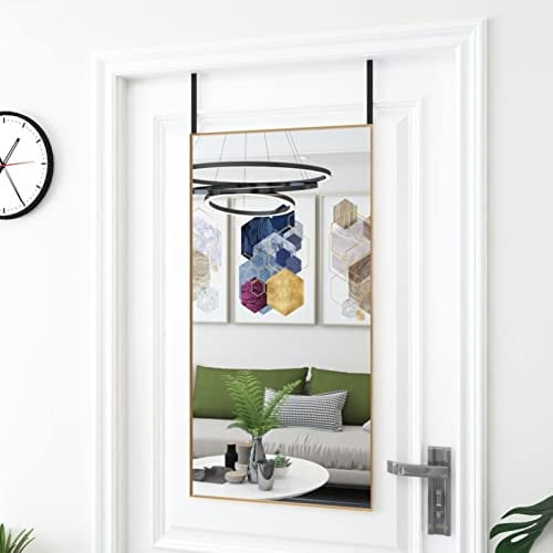 BaraSh Door Mirror Gold 50x100 cm Glass and Aluminium,Over Door Mirror,Wall Mounted Mirror Door Hung Mirror for Bathroom/Bedroom/Wardrobe