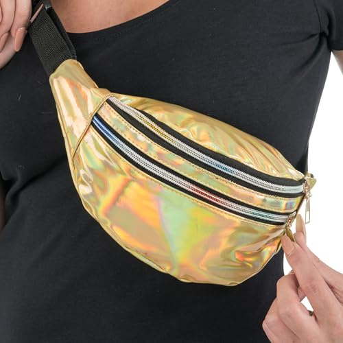 Chaks - Bum Bag, Holographic Bag with 3 Compartments, Crossbody Moon Bag for Festival or Theme Party