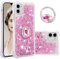 IMEIKONST Glitter Case for iPhone 11 with Diamond Ring Kickstand, Moving Liquid Bling Quicksand Transparent Sequin Shockproof Protective Cover for iPhone 11. Love Rose YBZ