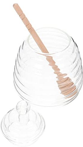 QXSJEDYCH Pot à miel transparent avec louche et couvercle Pot à miel en verre de 250 ml avec tige d'agitation Distributeur de miel Sirop de miel en cristal Récipient à sucre for pot de cuisine à la ma