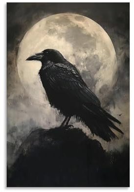 Vintage-Halloween-Wandkunst, schwarze Krähe, Leinwanddrucke, Gothic-Raben-Poster, dunkle Akademie, gruselige Malerei, Horrorbild, Heimdekorationen