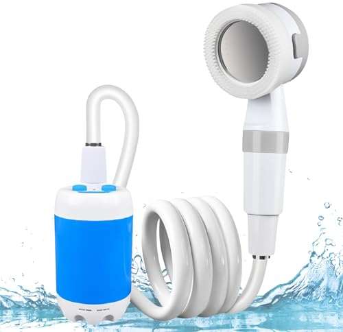 Bewinner Tragbare Campingdusche – Elektrische Duschpumpe mit 4000 MAh Wiederaufladbarem Akku, IPX7-Wasserpumpe Zum Wandern, Autowaschen, Haustierbad