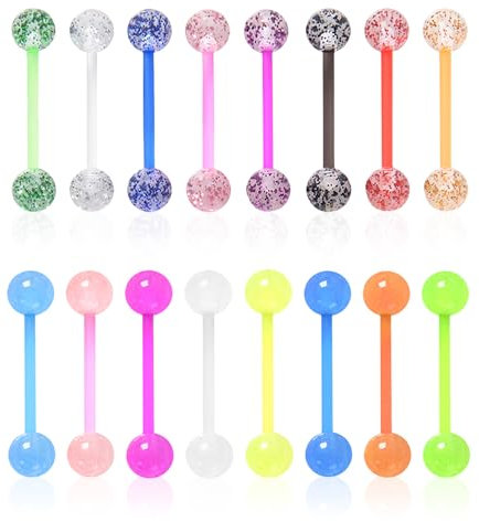 HDGSAFD Lot de 16 piercings de langue colorés en acrylique avec paillettes, bijoux de piercing de langue personnalisés, Acrylique