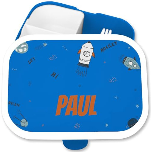 Campus Mepal - Weltall Weltraum - Brotdose für Kinder mit Rakete | Ideal für Krippe, Kindergarten und Schule | Mit Namen personalisierbar - 750 ml - Blau - erstklässler geschenke nasa space