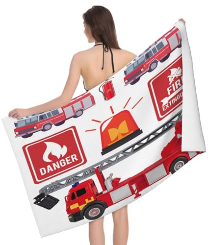 Mikrofaser Strandtuch Feuerwehrwagen 70x150 cm, 3D Feuerwehr Badetuch für Erwachsene Weiches Leicht Handtuch Schnelltrocknend Sandfreies Strandhandtuch