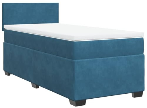 vidaXL Boxspringbett, Polsterbett Bett mit LED Matratze Kopfteil, Bettgestell mit Lattenrost, Einzelbett für Schlafzimmer, Blau 100x200cm Samt
