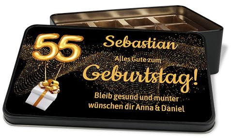 Metalldose personalisiert mit Jahreszahlen, Namen & Wunschtext „Alles Gute zum Geburtstag“ - Dose zum Selbstbefüllen mit Süßigkeiten wie Schokolade oder Kekse (Ohne Inhalt)