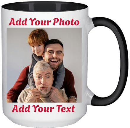Personalised Mug Gifts 15oz Large Mug Custom Coffee Mug Add Your Design, Text, Image, Picture Logo idea Gift for Birthday, Wedding, Anniversaries, Mother's Day, Father's Day, Christmas (Black)
