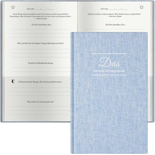 Ein paar Minuten Tagebuch, Tagebuch für Erwachsene, Dankbarkeitstagebuch, Tägliches Journal mit Prompts für Selbstliebe, Glück, Achtsamkeit, Wellness, Undatiert Journal für Frauen & Männer, Blue