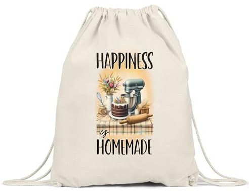 Hey!Print Happiness is Homemade Turnbeutel Kuchen Küche Backen Bäckerei Backstube Hobby-Bäckerin Konditorei