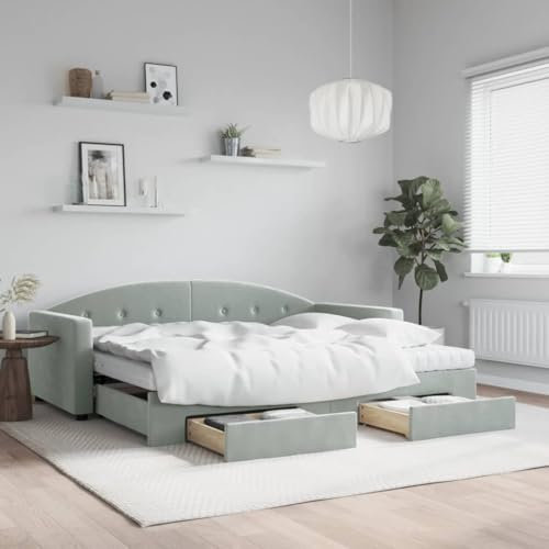 Somanki Tagesbett Ausziehbar mit Schubladen Hellgrau 90x200 cm Samt, Schlafsofa, Daybed, Bettsofa, Sofa Bed, Sofabett, Schlafcouch, Jugendbett, Bettgestell, Bettcouch 3197373