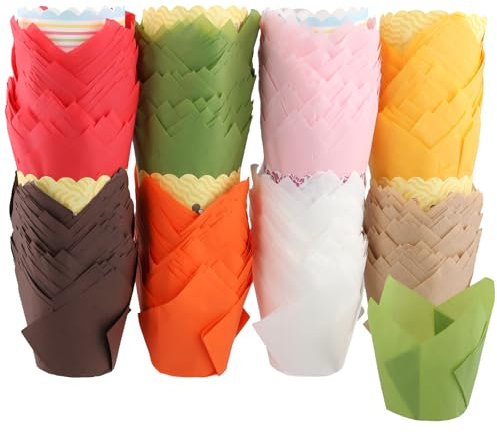MUKSEUT 400 pirottini colorati per muffin a tulipano, 8 x 5 cm, mini bicchieri di carta per torte, matrimoni, compleanni, feste