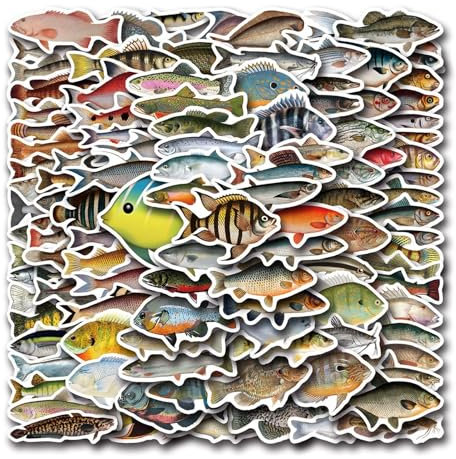 Seefischaufkleber – 110X Angelaufkleber | Wasserfeste Stoßstangenaufkleber für Laptop, Telefon, Wasserflasche im Auto und Partydekorationen