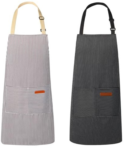 TREASO 2 Pack Aprons for Women with Pockets, Kitchen Cooking Apron for Men,Waterproof Apron Suitable for Chefs, Waiters, Baking, and Nail Technicians