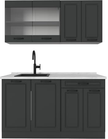 Vicco Singleküche R-Line, Anthrazit Landhaus/Anthrazit, 140 cm, AP Marmor
