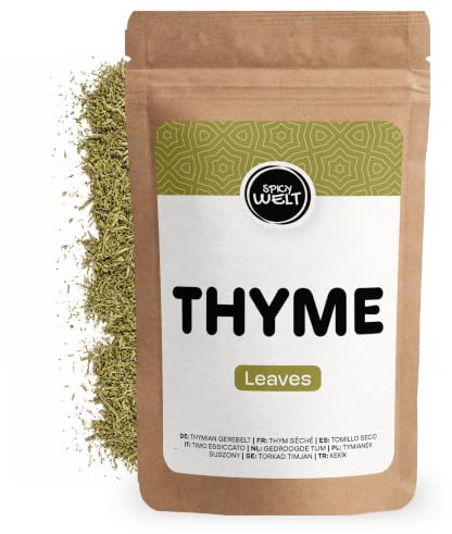 Spicy Welt Thymian Getrocknet (100g) – Gerebelte Thymianblätter für Tomatensoße, Lamm, Marinaden, Brot, Suppen und Mediterrane Küche | Würzig, Aromatisch und Duftend | 100% Naturrein, Ohne Zusätze