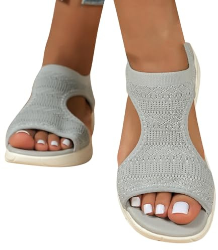 Orthopädische Sandalen Damen Sommer Bequem Waschbare Slingback Orthopädische Slide Sport Sandalen mit Weiche Fussbett Outdoor Trekkingsandalen Casual Strick Mesh Plateau Sandalette Gr.37-43