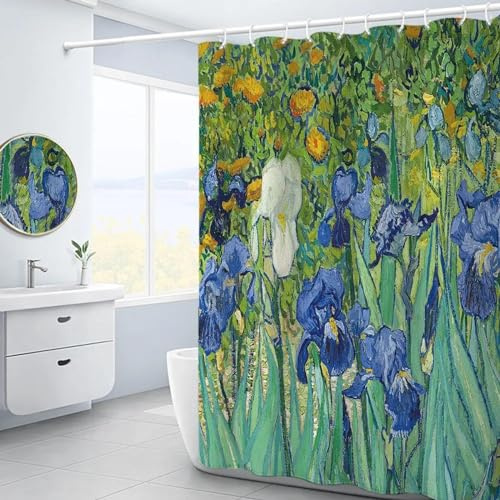 Exquisiter Van Gogh Iris Duschvorhang, extra lang, abstrakte Kunst, berühmte Gemälde, Landschaft, Duschvorhang für Badezimmer-Dekor
