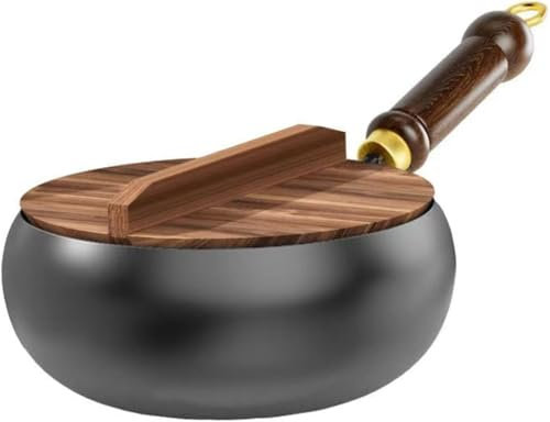 Fosoloni Eisenpfanne Mit Holzdeckel Set, Japanische Handgeschmiedete Antihaftbeschichtete Eisenpfanne, Edelstahlpfanne Unbeschichtete Für Natürliches Kochen, Gasherd Und Induktionsherd