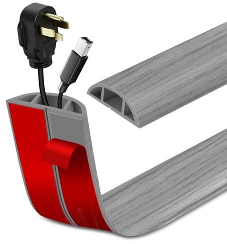 Kabelkanal selbstklebend Länge 1m Boden Kabelbrücke flexiblen Kabelschutz Kabelschacht Kabelabdeckung für Haus Büro Lager Konzert (1m×3cm, hellgrau Holzmaserung)