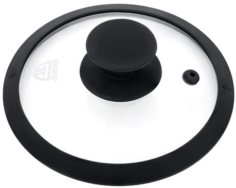 GRÄWE Deckel für Pfannen und Töpfe, Glasdeckel Pfanne, Topfdeckel, Pfannendeckel, mit Silikonrand und Dampfaustritt, Schwarz, 14 cm