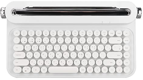 Diyeeni Vintage Typewriter Keyboard, Round Keycaps Bluetooth5.0 Keyboard 86 Keys, Portable Computer Keyboard with Integrated Stand for Wins​ for Android for IOS (White)