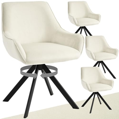 Goeurvant Esszimmerstühle Drehbar 4er Set mit Armlehne – 360°Drehbar Polsterstuhl Samt Modern Drehstuhl Küchenstuhl mit Metallgestell und Rückenlehne für Esszimmer, Wohnzimmer, Büro, Cremeweiß