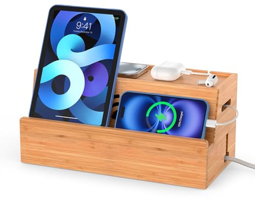 BambuMate Bamboo Cable Management Box, Natural Color, 31X14X15.5CM, Cable Organizer Box for Desk with Conceal Power Cords and Power Strips, Suitable for Living Rooms, bedrooms, Offices and More