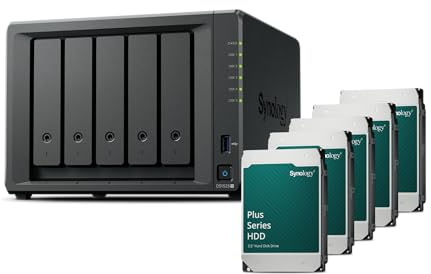 Synology Station de disque NAS DS1525+ 10 To (Synology HAT3300-2T) Série 5 baies avec Ryzen R1600, 8 Go de RAM