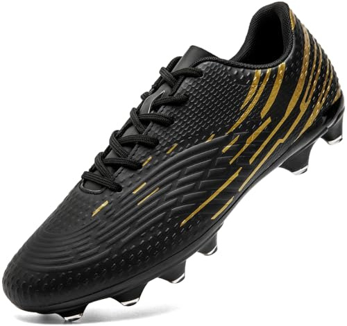 DimaiGlobal Botas de Fútbol Hombre Zapatos de Fútbol con Tacos Altos para Césped Natural e Indoor Antideslizantes para Entrenamiento y Fútbol Sala Zapatillas de Fútbol 39EU Negro/Dorado