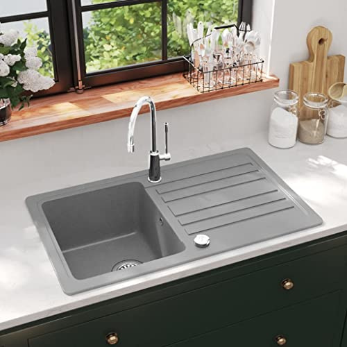 Generico Lavandino Cucina Granito Singolo con scolapiatti Reversibile Grigio,Grigio,20kg,141670