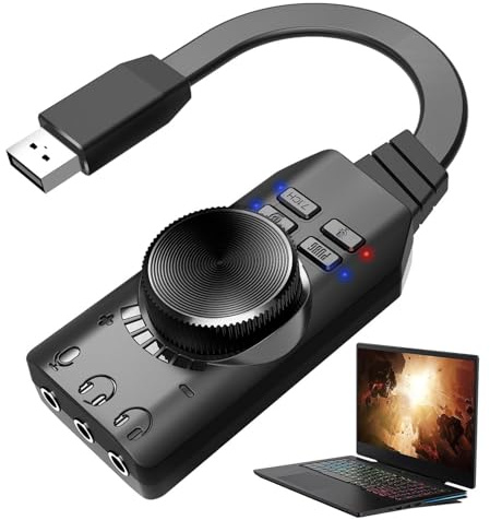 USB Soundkarte - Virtual Surround Audio, Plug and Play Adapter, Stereo-Verstärker mit einfacher Lautstärkeregelung | Universeller Kopfhöreradapter für Computerspiele, Stream-Unterhaltung