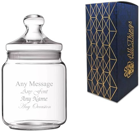 Barattolo in vetro con coperchio, personalizzabile con nome o messaggio, incisione laser, confezione regalo inclusa, ricordo personalizzato per ogni occasione