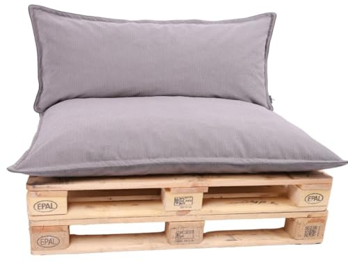 TexDeko® Cord Palettenkissen 120x80x18 cm 3-TLG Set, Grau | Weicher Cordstoff, wasserabweisend, UV-beständig, waschbarer Bezug, Indoor & Outdoor Palettenpolster, 320 g/m² Stoffgewicht