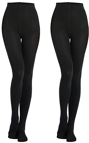 MANZI Women's 2 Pairs Super Opaque Soft Black Warm Fleece Tights 400 Denier(Size:L)