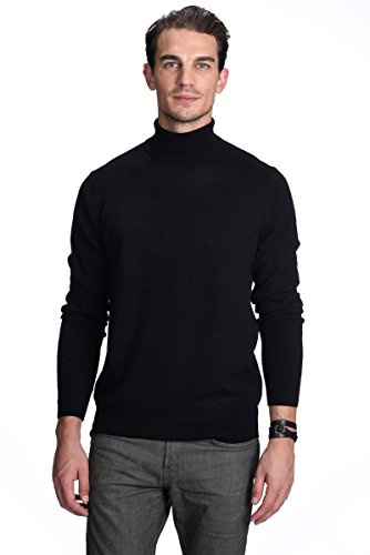 State Cashmere Men's Essential Turtleneck Sweater 100% Pure Cashmere Classic Long Sleeve Pullover (Black, Large)