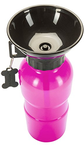 Bouteille d'eau pour Chien avec Bol intégré Bouteille d'eau de Voyage Bouteille d'eau pour Voiture Bouteille pour Chien avec Bol d'eau 600ml (Rouge)