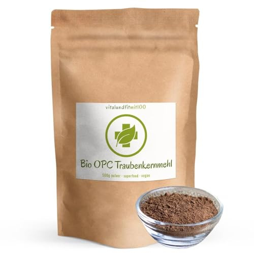 vitalundfitmit100 Bio OPC Traubenkernmehl 500 g – Rohkost, spanische Trauben, vegan