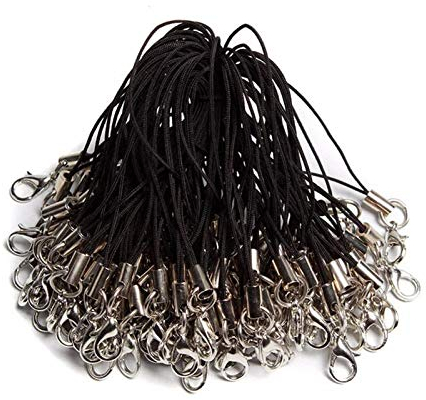 Amacoam DIY Handy Lanyard 100 Stück, Karabinerverschluss Seil zum Aufhängen DIY Zubehör DIY Schmuck Zubehör Hand Wrist Strap Lanyards für USB Flas Laufwerk Mp3 Mp4 Minikamera (Schwarz)
