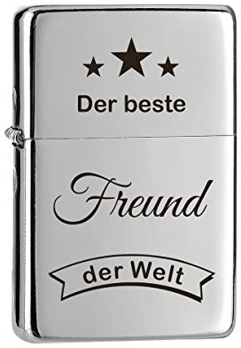 polar-effekt Sturmfeuerzeug mit Gravur Chrom Optik | Der Beste Freund der Welt | Benzinfeuerzeug mit Geschenk Etui - Feuerzeug als Geburtstagsgeschenk