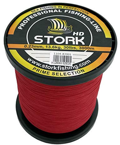 Stork HD, 4-Fach geflochtene Angelschnur 3000m (Rot, 30 lbs / 13,6 kg / 0,23 mm)