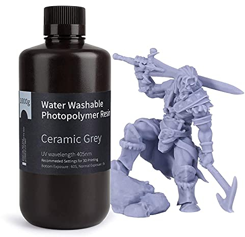 ELEGOO Résine Lavable à l'Eau pour Imprimante 3D LCD Résine à Photopolymérisation UV 405 nm Résine Photopolymère pour des Modèles d'Impression 3D Gris, 1000g