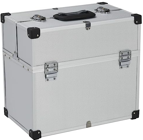 'vidaXL Tool Case Silver Aluminium - Portable Storage Container with Extendable Trays - Lockable Protection for Tools with carrying Handle