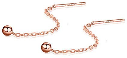 Orecchini a sfera da infilare Orecchini lunghi Eleganti orecchini a catena minimalista Orecchini a filo in argento 925 da donna (Oro rosa, 3)